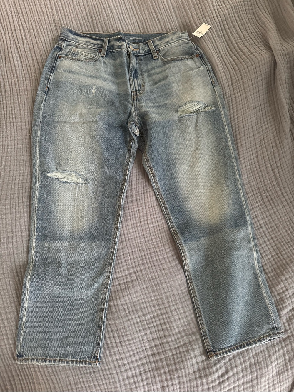 NWT Old Navy High-Rise Slouchy Straight Jeans Size 4 Distressed 100% Cotton